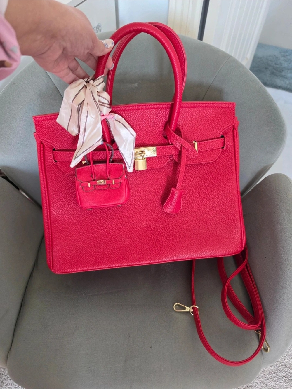 Red Leather Top-Handle Satchel Bag with Gold Hardware
